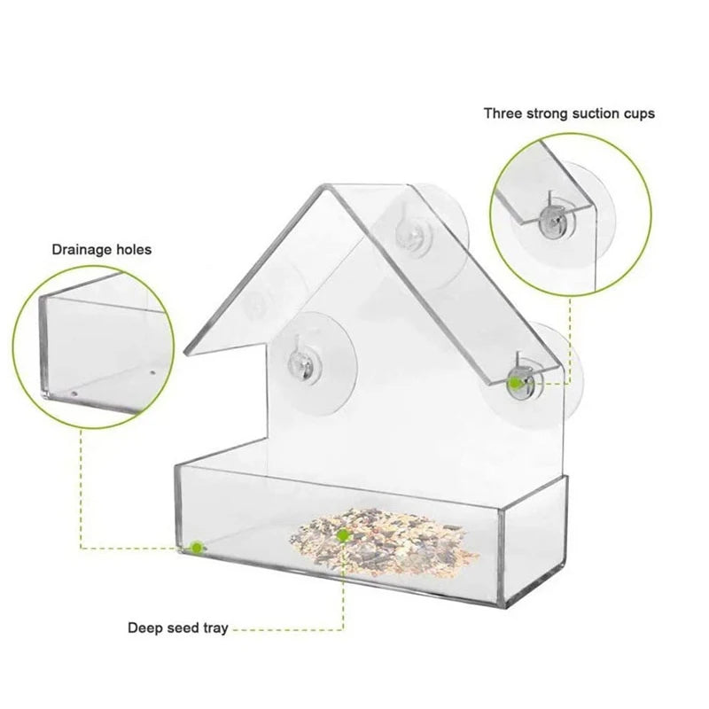 Bird Feeder Acrylic Transparent Window Bird Feeder with Camera Bird House Pet Feeder Suction Cup Installation House Type Feeder