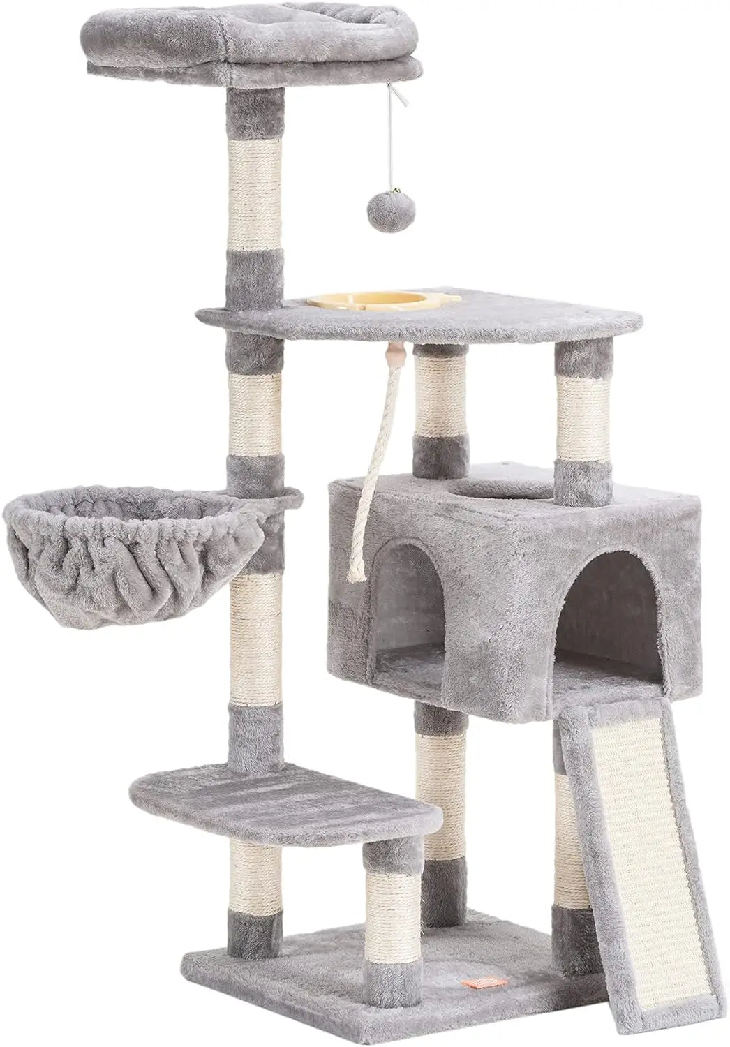 Cat Tree, Cat Tower for Indoor Cats with Scratching Board, Multi-Level Cat Furniture Condo with Feeding Bowl