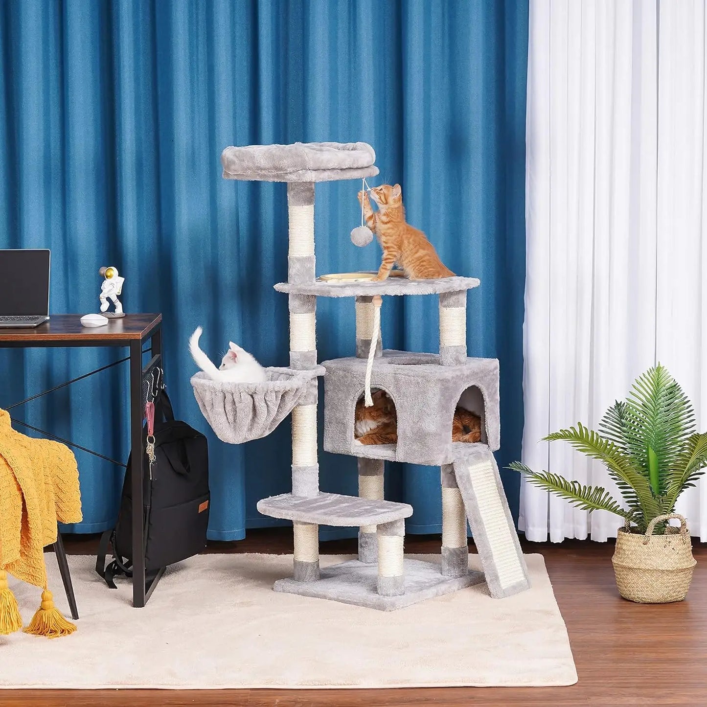 Cat Tree, Cat Tower for Indoor Cats with Scratching Board, Multi-Level Cat Furniture Condo with Feeding Bowl