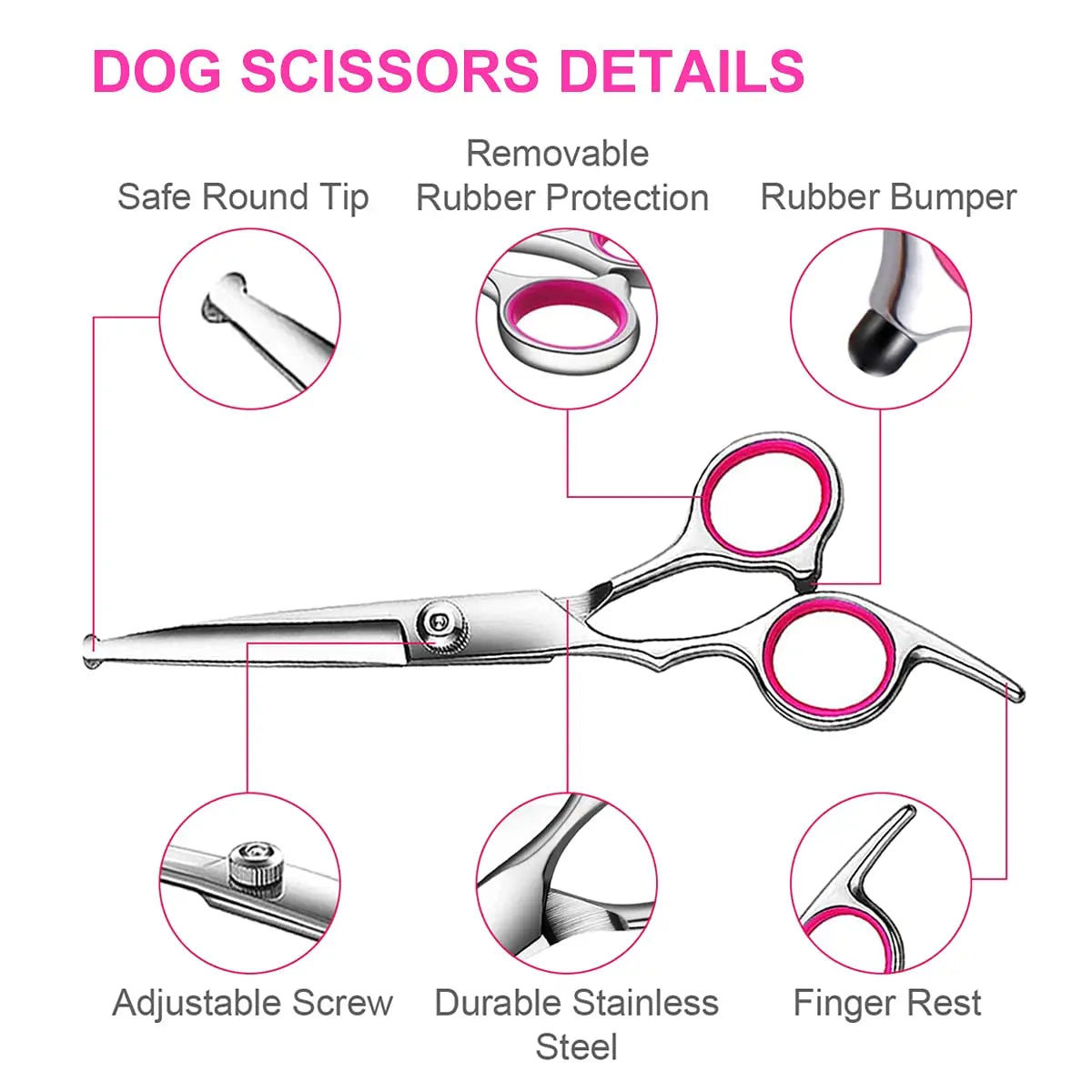 4pcs Dog Grooming Scissors with Safety Round Tip-Stainless Steel Set for Precise Trimming and Shaping Ideal for All Breeds