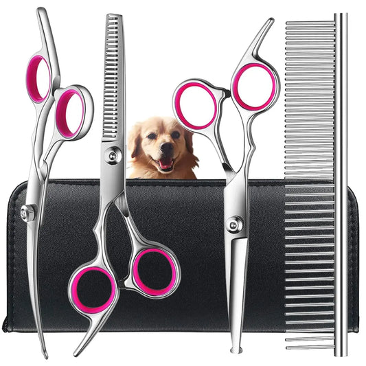 4pcs Dog Grooming Scissors with Safety Round Tip-Stainless Steel Set for Precise Trimming and Shaping Ideal for All Breeds